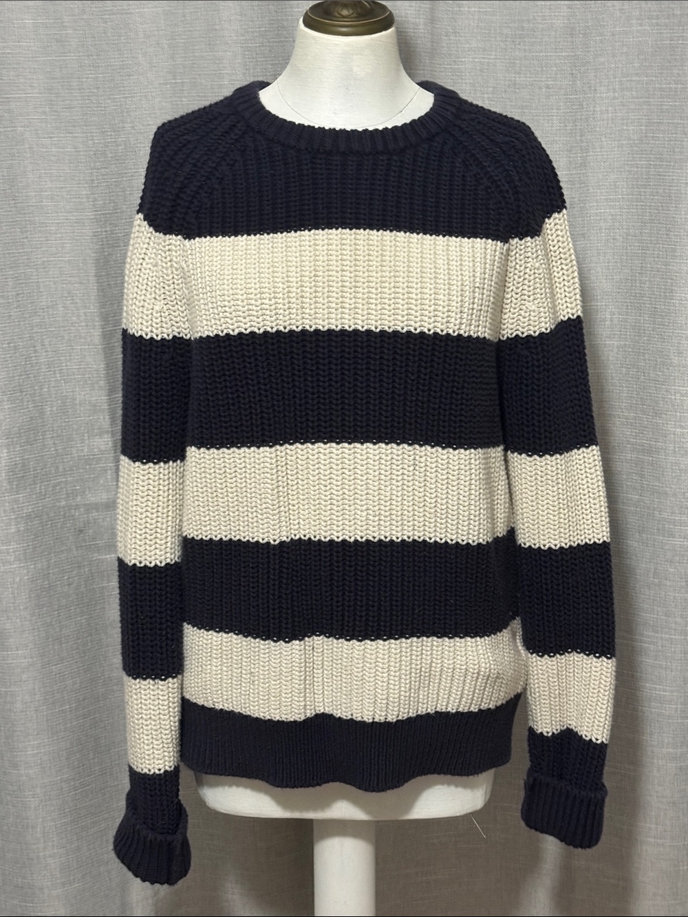 Knit for J Crew Vintage Sweater-Men’s Sz M-Cotton-Cream/Navy Stripes-GUC